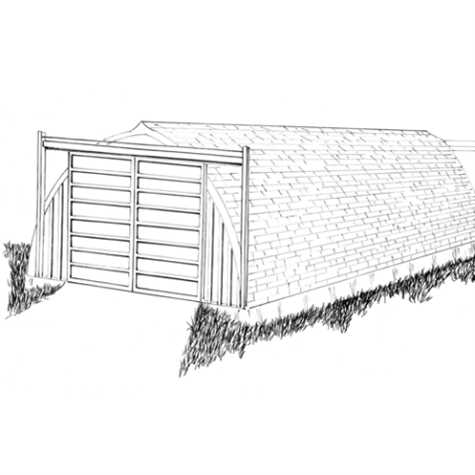Quonset building with a wood arch